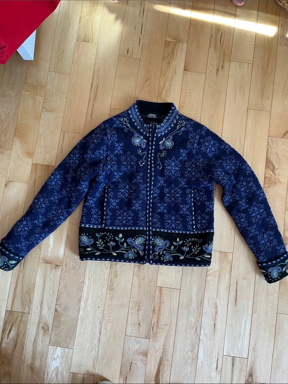 Embroidered Navy Floral Zip Jacket